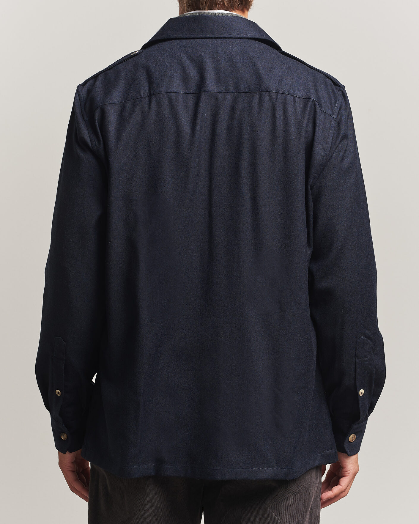 Herr | Skjortor | Brunello Cucinelli | Flannel Double Pocket Overshirt Navy