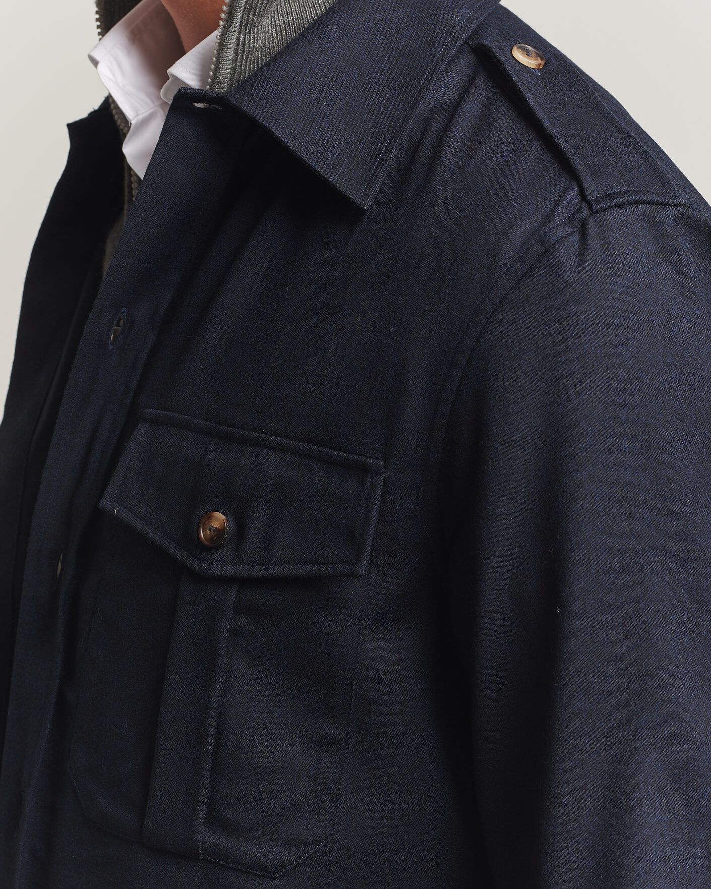 Herr | Skjortor | Brunello Cucinelli | Flannel Double Pocket Overshirt Navy