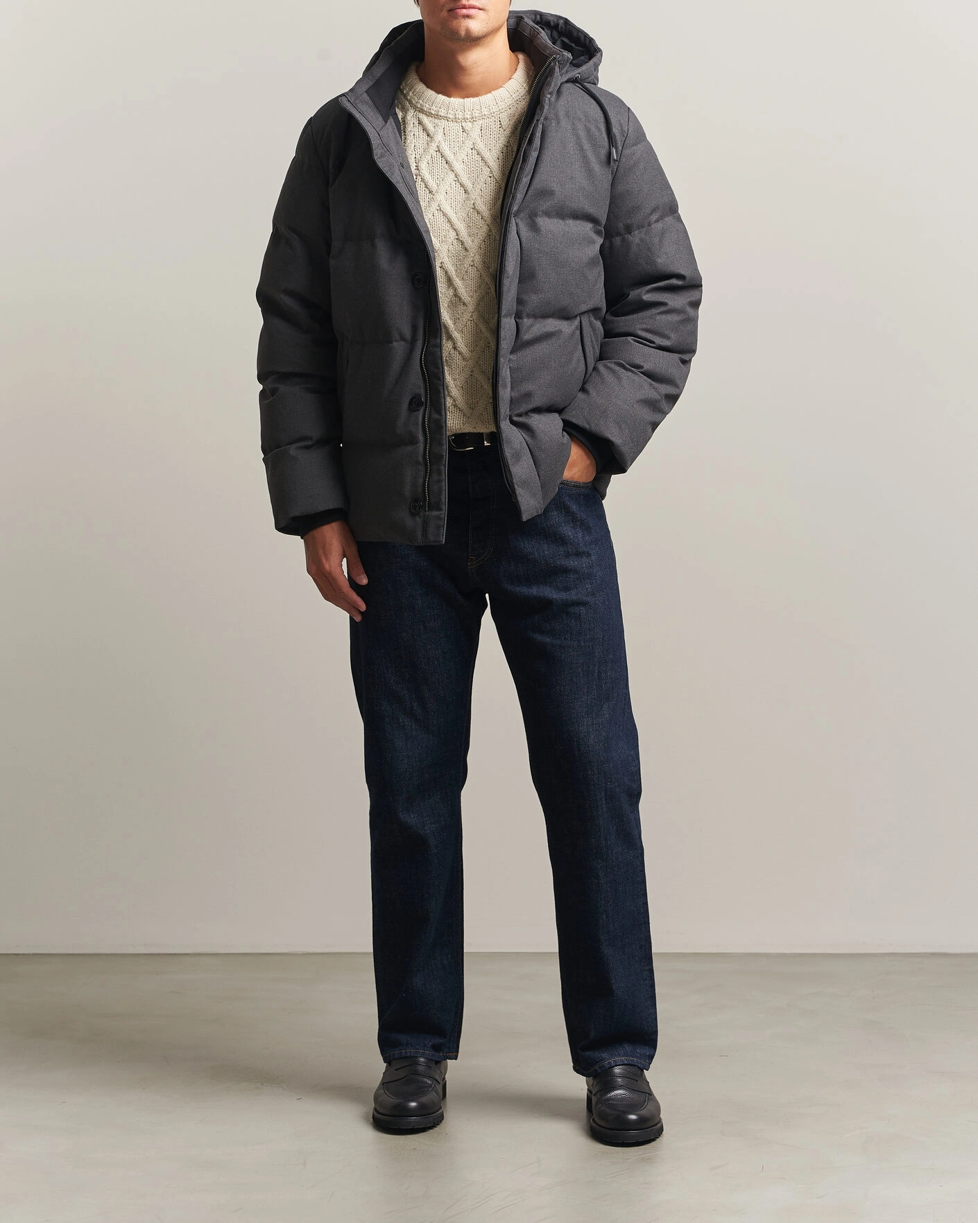 Herr | Jackor | Gant | Flannel Down Hooded Jacket Black Grey