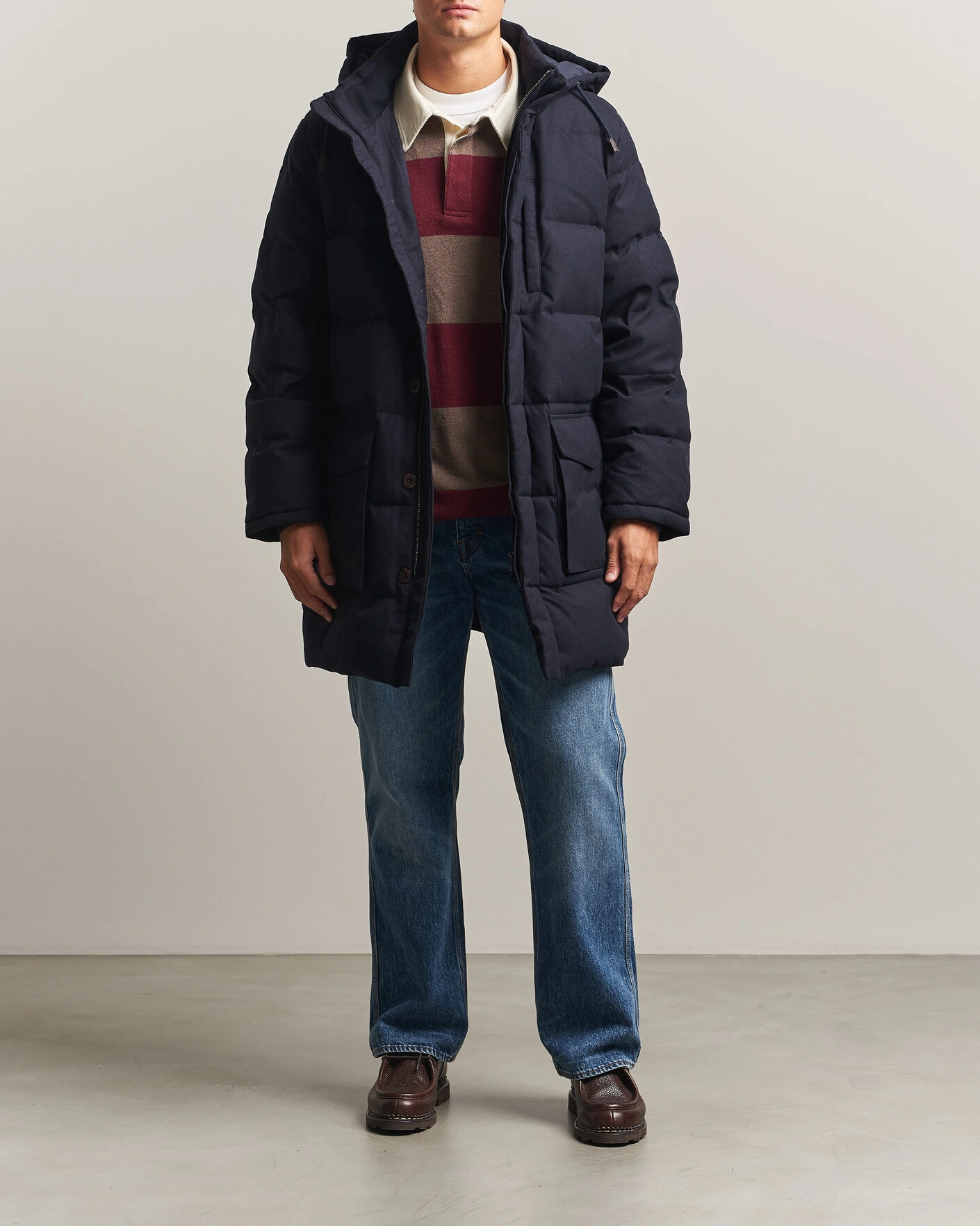 Herr | Jackor | Gant | Flannel Down Hooded Parka Evening Blue