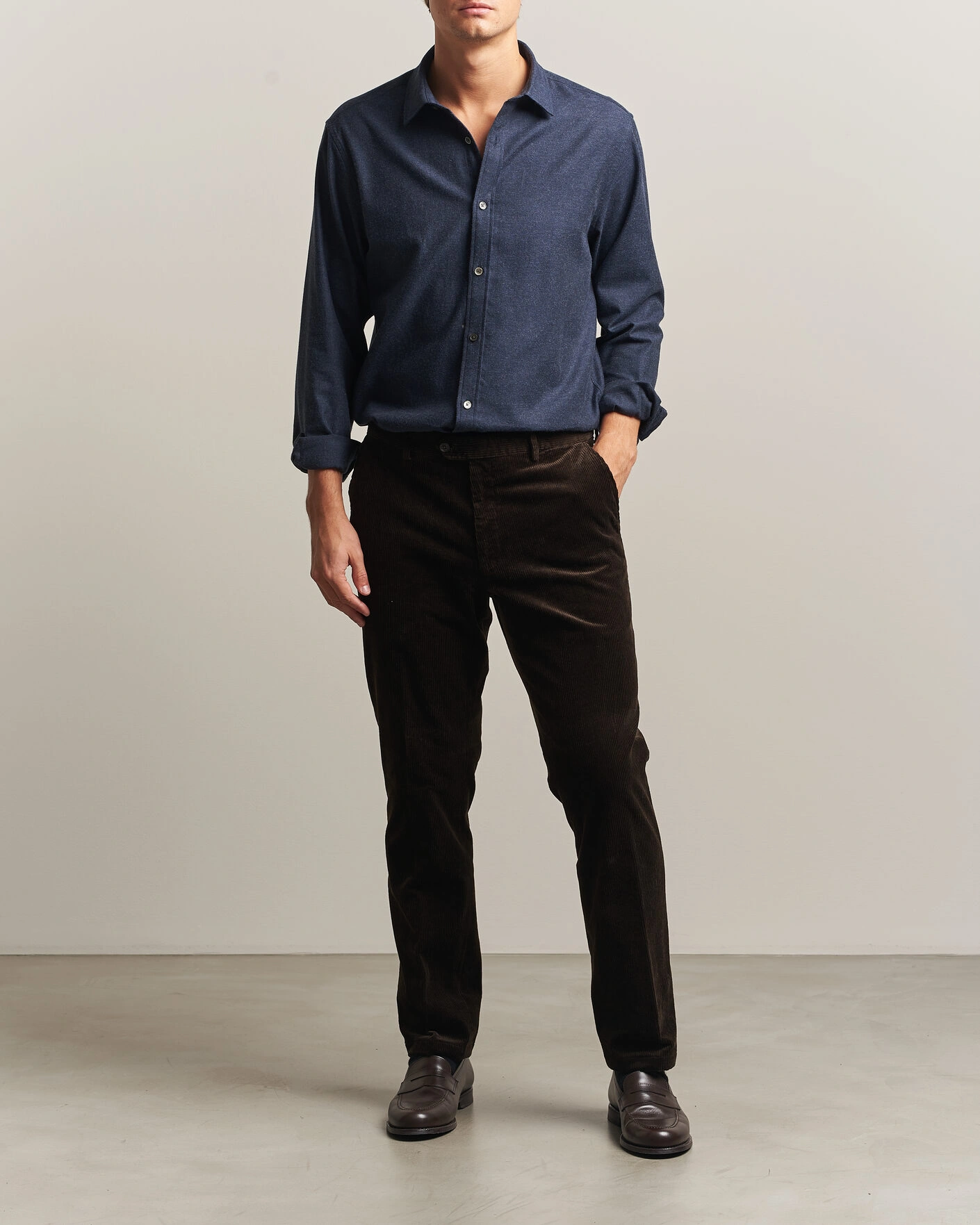 Herr | Skjortor | Gant | Regular Fit Flannel Shirt Dark Navy Melange