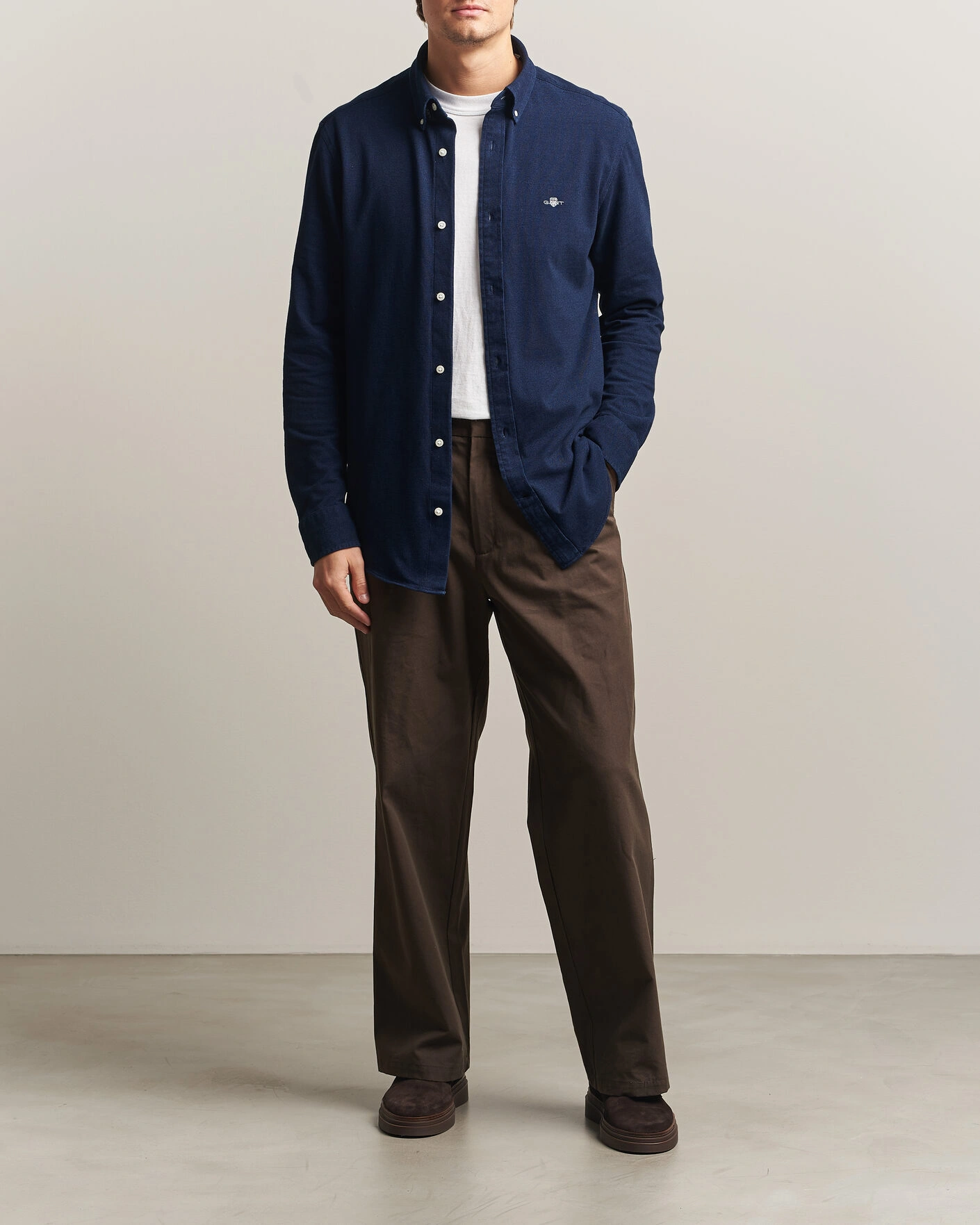Herr | Skjortor | Gant | Regular Fit Indigo Jersey Pique Shirt Dark Blue