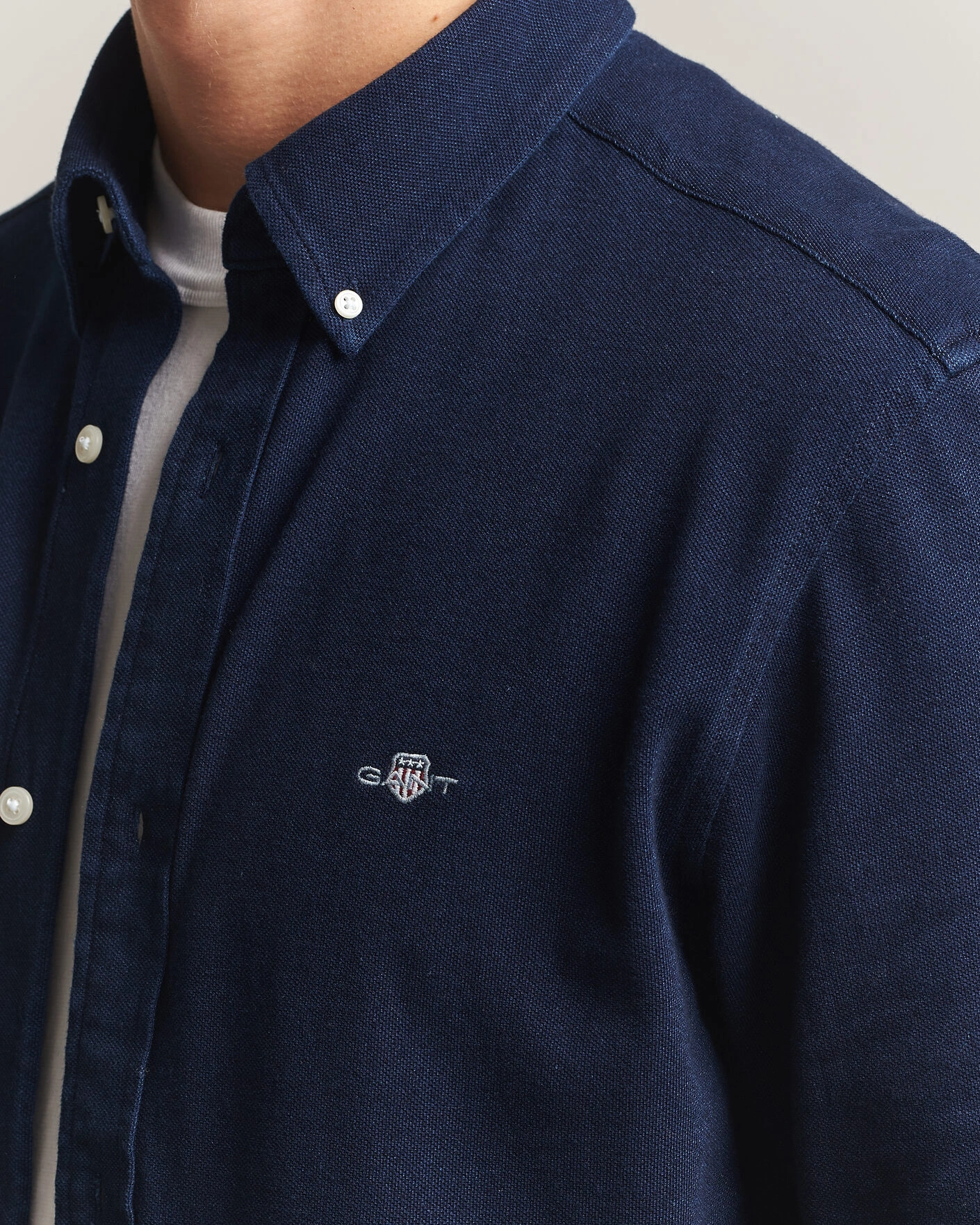 Herr | Skjortor | Gant | Regular Fit Indigo Jersey Pique Shirt Dark Blue