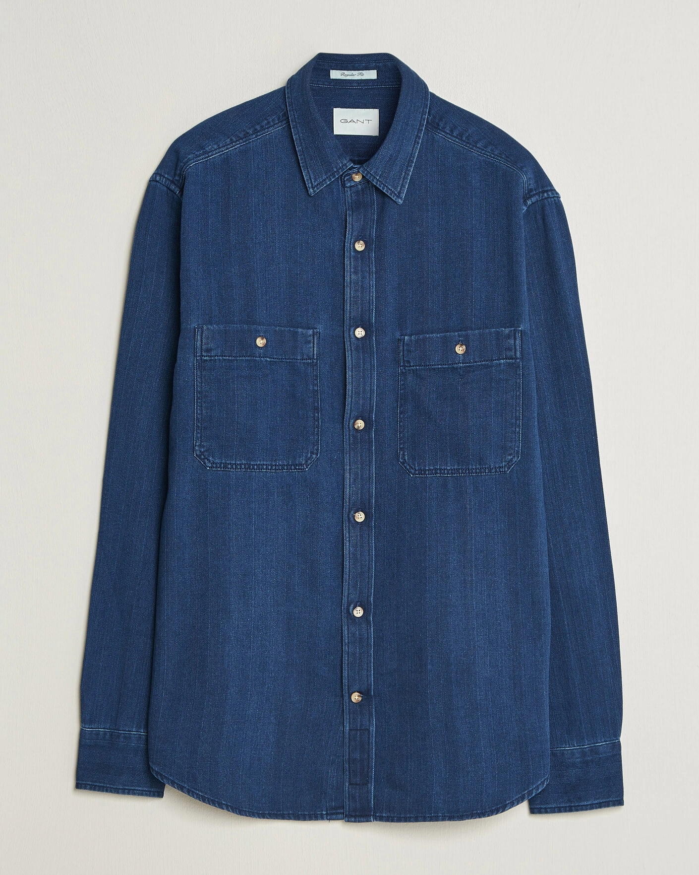 Herr | Skjortor | Gant | Regular Fit Indigo Herringbone Overshirt Mid Blue