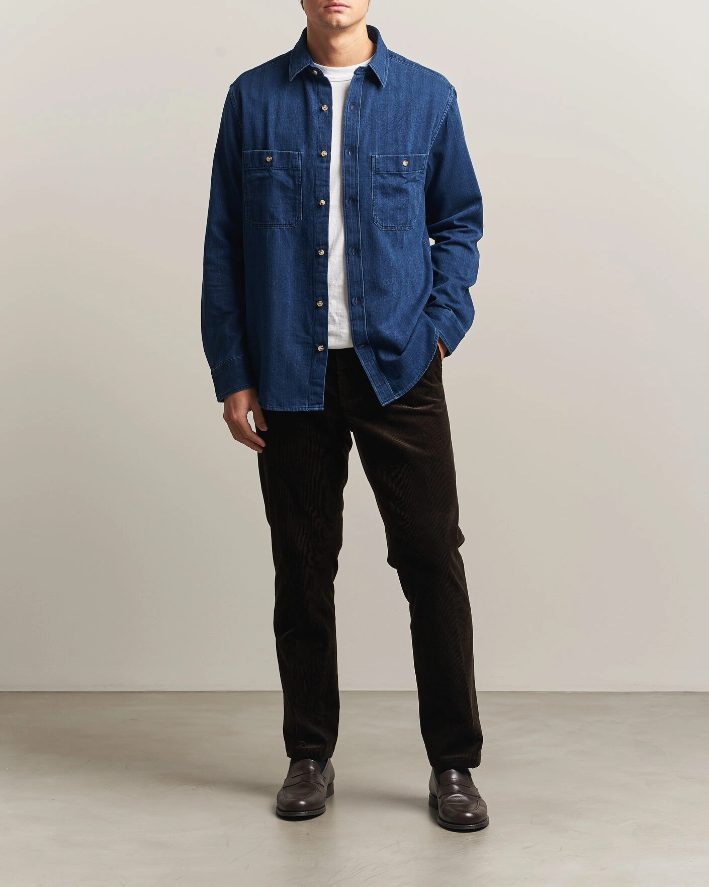 Herr | Skjortor | Gant | Regular Fit Indigo Herringbone Overshirt Mid Blue