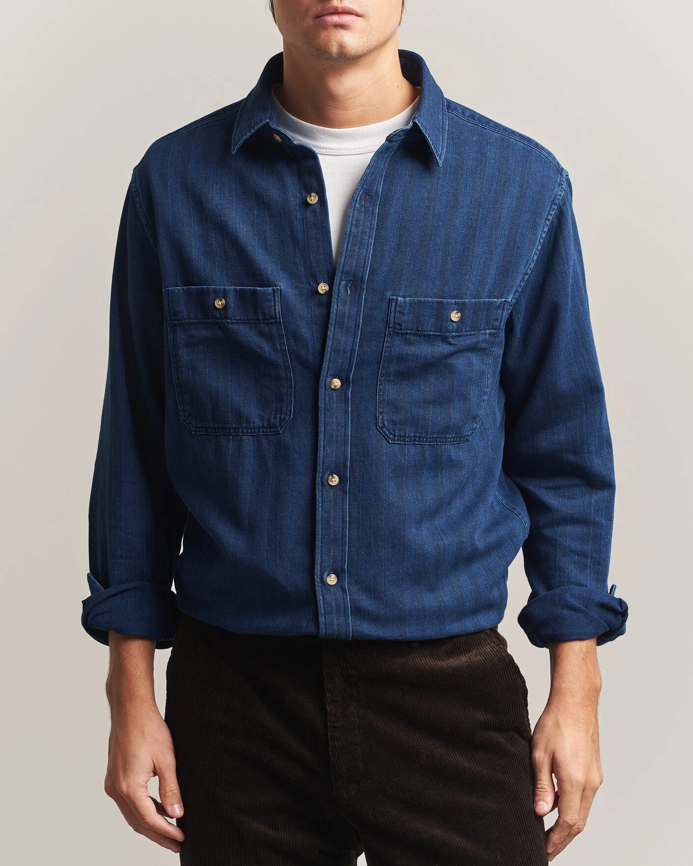 Herr | Skjortor | Gant | Regular Fit Indigo Herringbone Overshirt Mid Blue