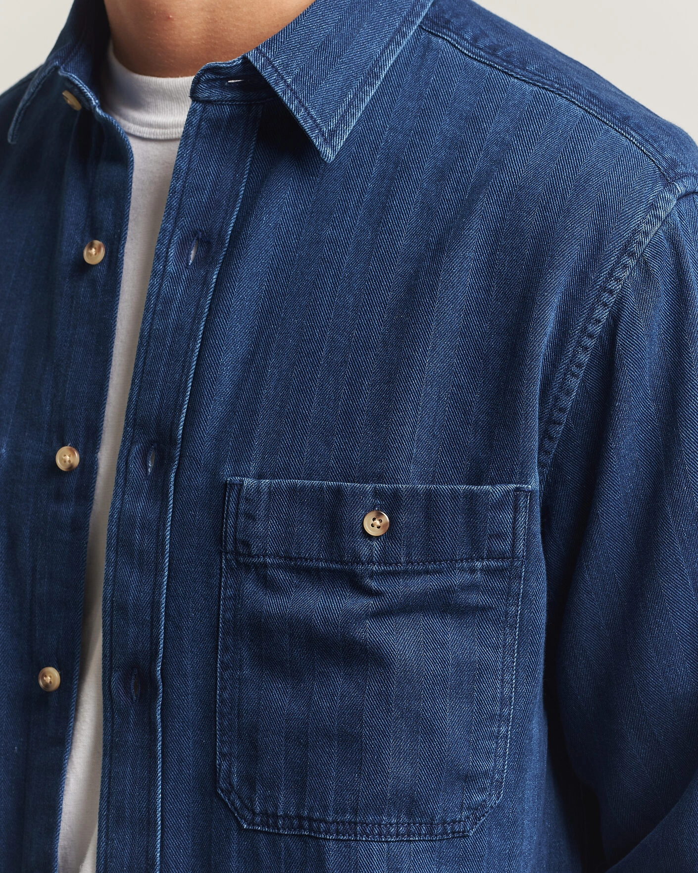 Herr | Skjortor | Gant | Regular Fit Indigo Herringbone Overshirt Mid Blue