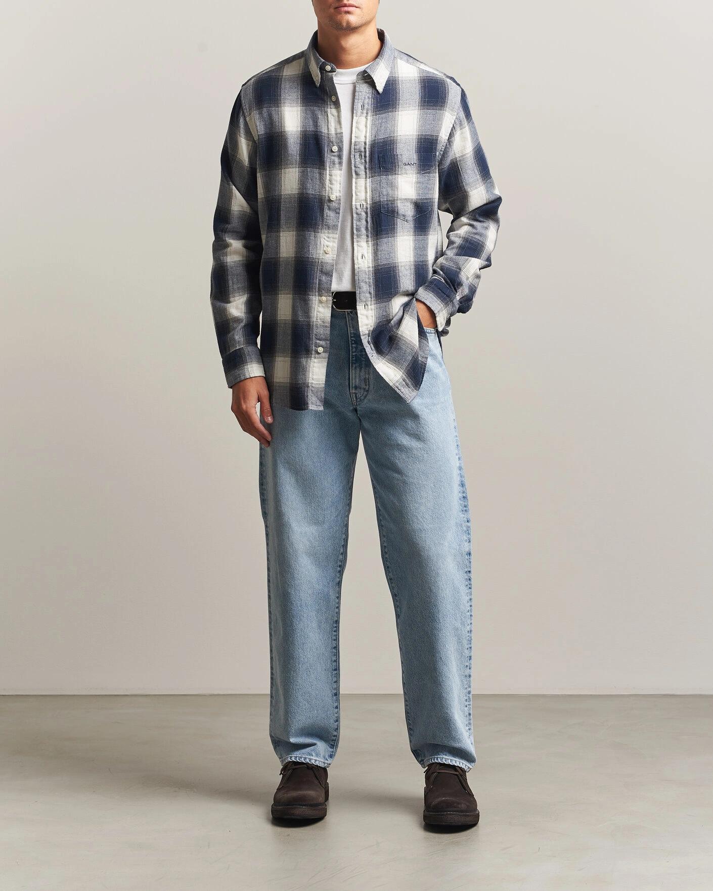 Herr | Skjortor | Gant | Regular Fit Windblown Flannel Checked Shirt Evening Blue