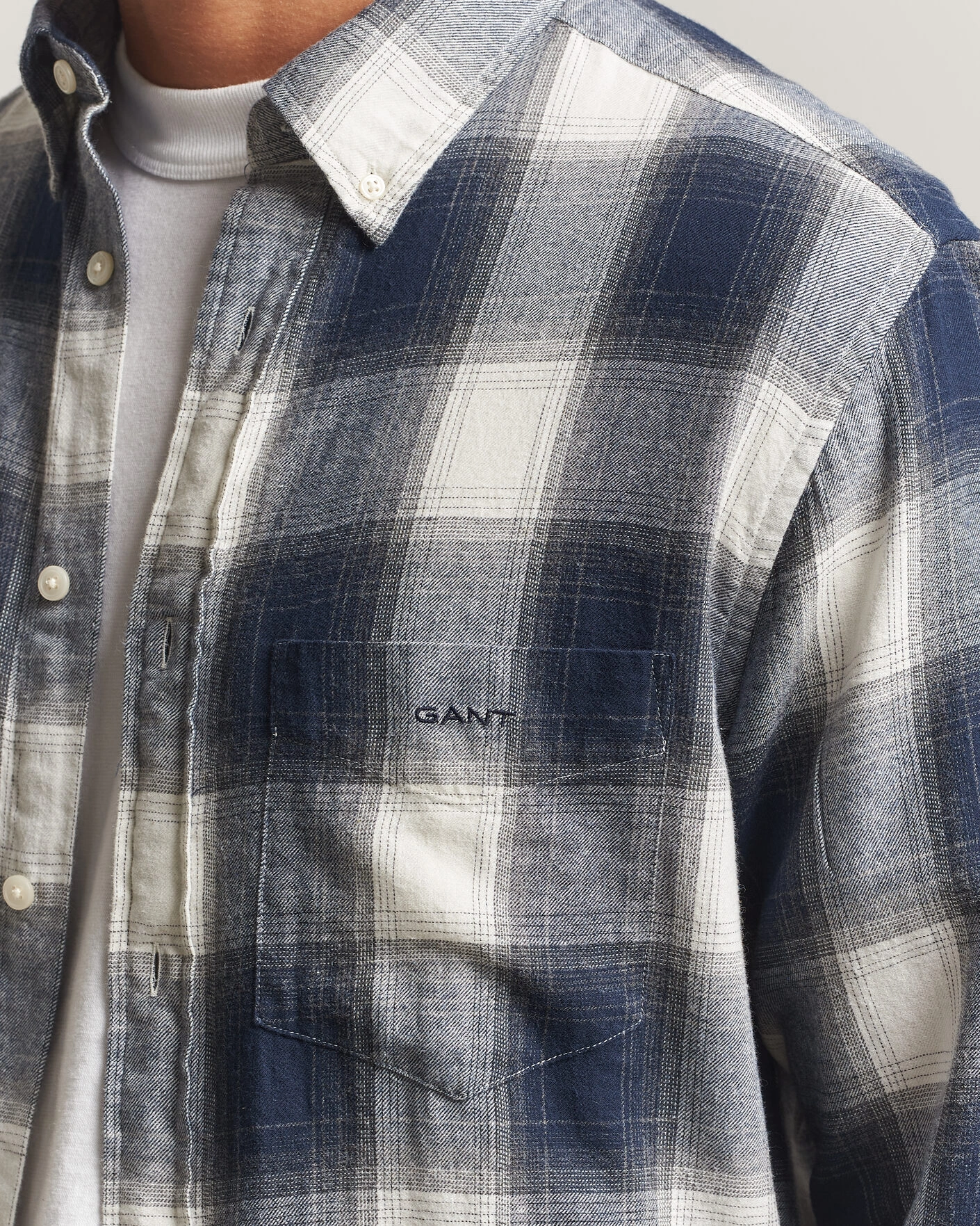 Herr | Skjortor | Gant | Regular Fit Windblown Flannel Checked Shirt Evening Blue