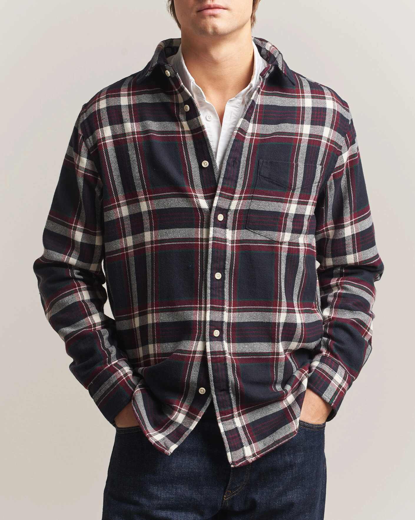 Herr | Skjortor | Gant | Regular Fit Flannel Checked Overshirt Evening Blue