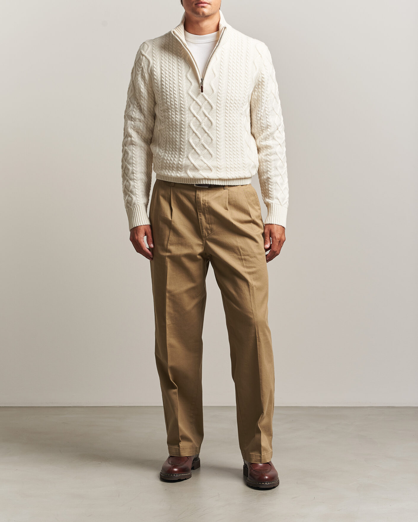 Herr | Tröjor | Gant | Wool Cable Knitted Half Zip Cream