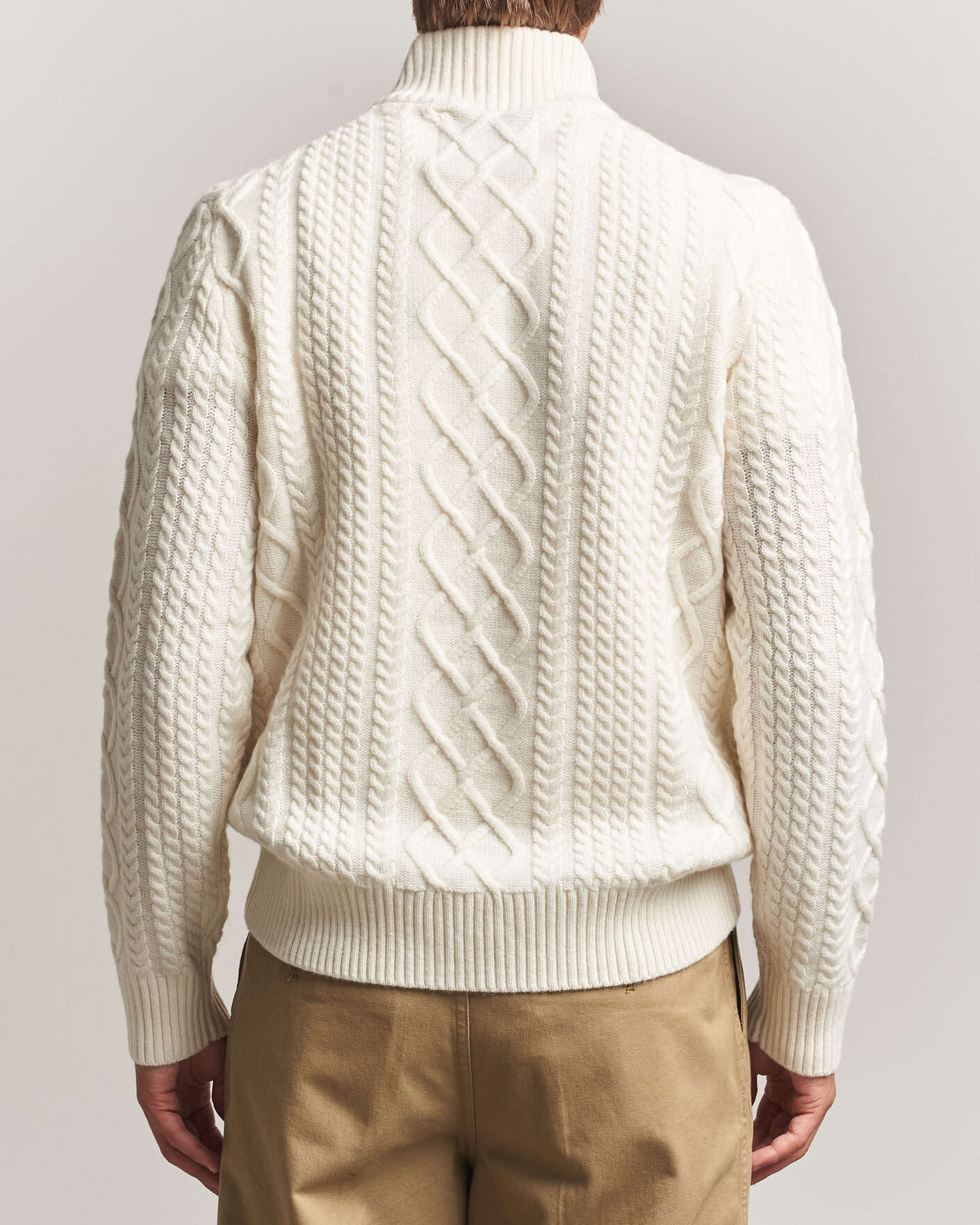 Herr | Tröjor | Gant | Wool Cable Knitted Half Zip Cream