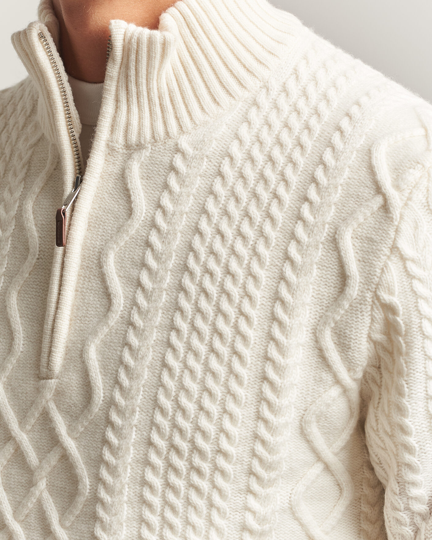Herr | Tröjor | Gant | Wool Cable Knitted Half Zip Cream