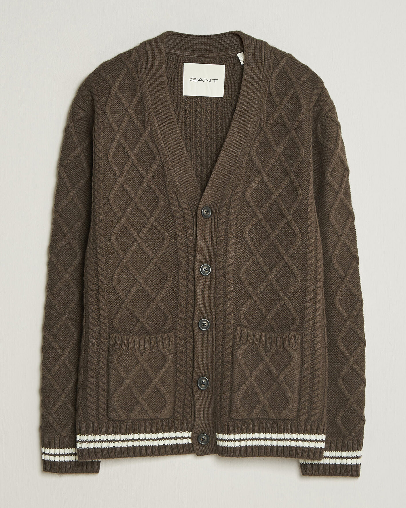 Herr | Tröjor | Gant | Wool Cable Knitted Cardigan Shadow Brown