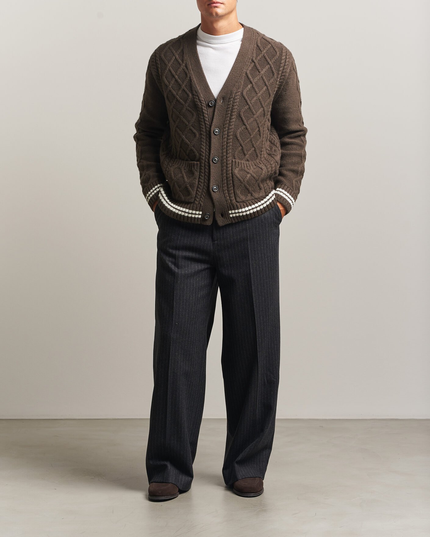 Herr | Tröjor | Gant | Wool Cable Knitted Cardigan Shadow Brown