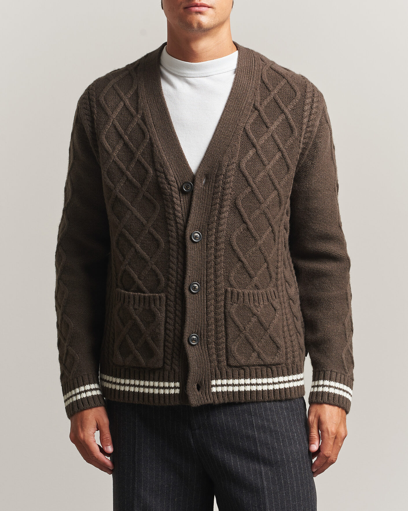 Herr | Tröjor | Gant | Wool Cable Knitted Cardigan Shadow Brown