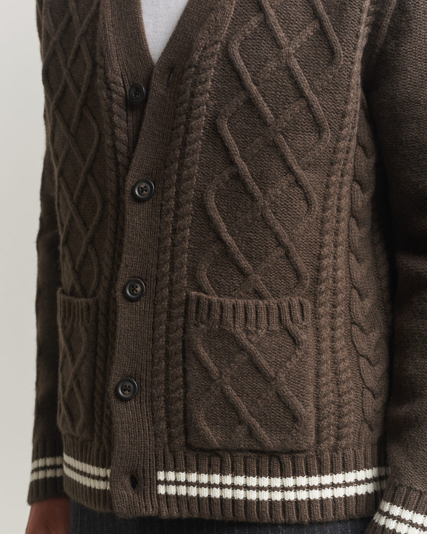 Herr | Tröjor | Gant | Wool Cable Knitted Cardigan Shadow Brown
