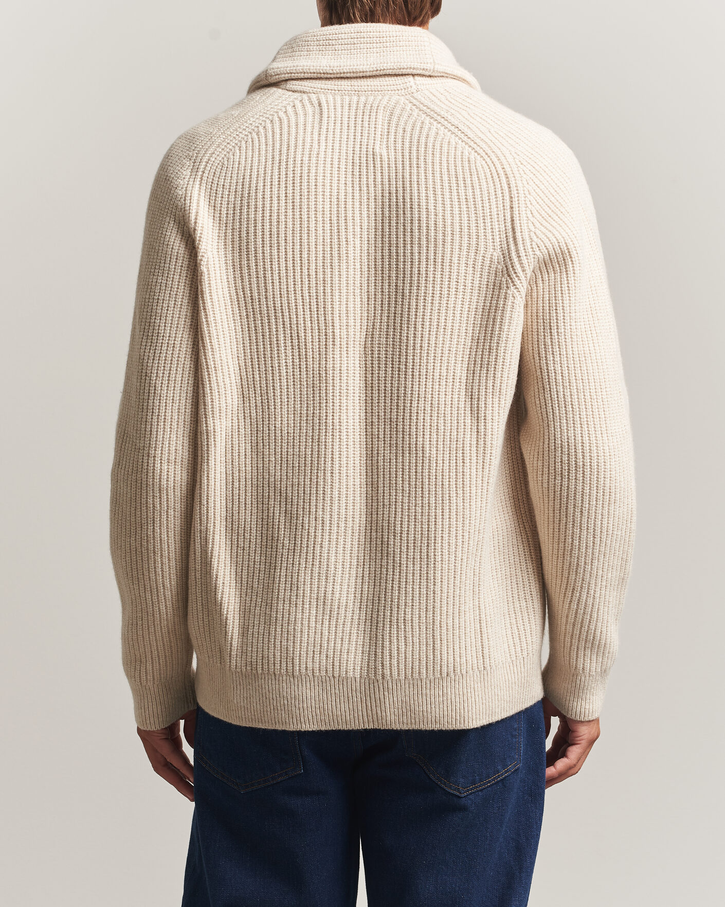 Herr | Tröjor | Gant | Wool/Cotton Ribbed Shawl Collar Cardigan Light Beige
