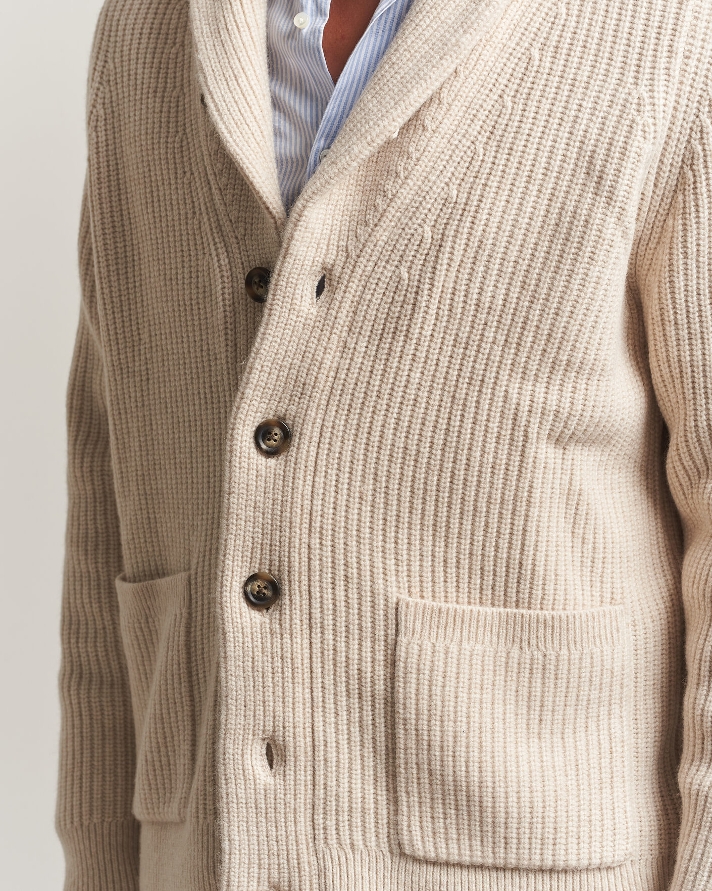 Herr | Tröjor | Gant | Wool/Cotton Ribbed Shawl Collar Cardigan Light Beige
