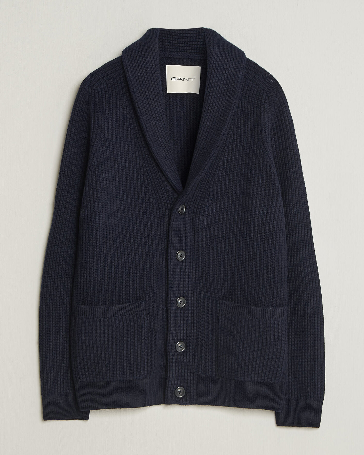 Herr | Tröjor | Gant | Wool/Cotton Ribbed Shawl Collar Cardigan Evening Blue