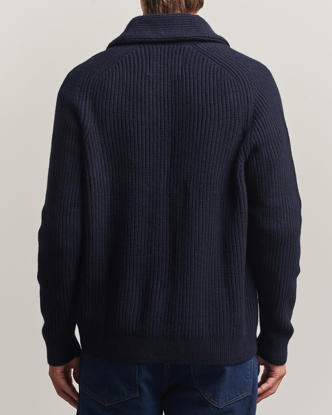 Herr | Tröjor | Gant | Wool/Cotton Ribbed Shawl Collar Cardigan Evening Blue