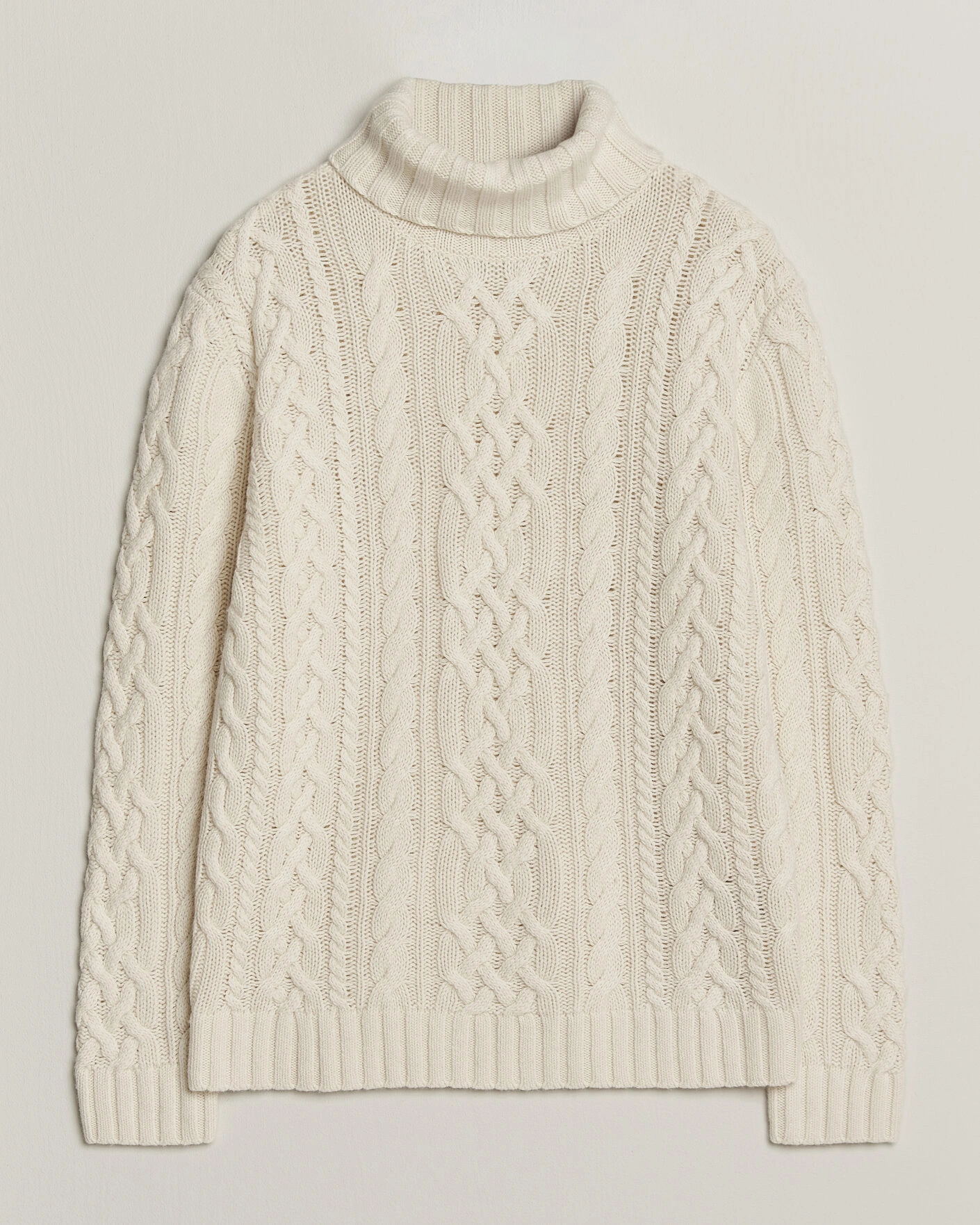 Herr | Tröjor | Gant | Wool/Cotton Cable Knitted Turtleneck Cream
