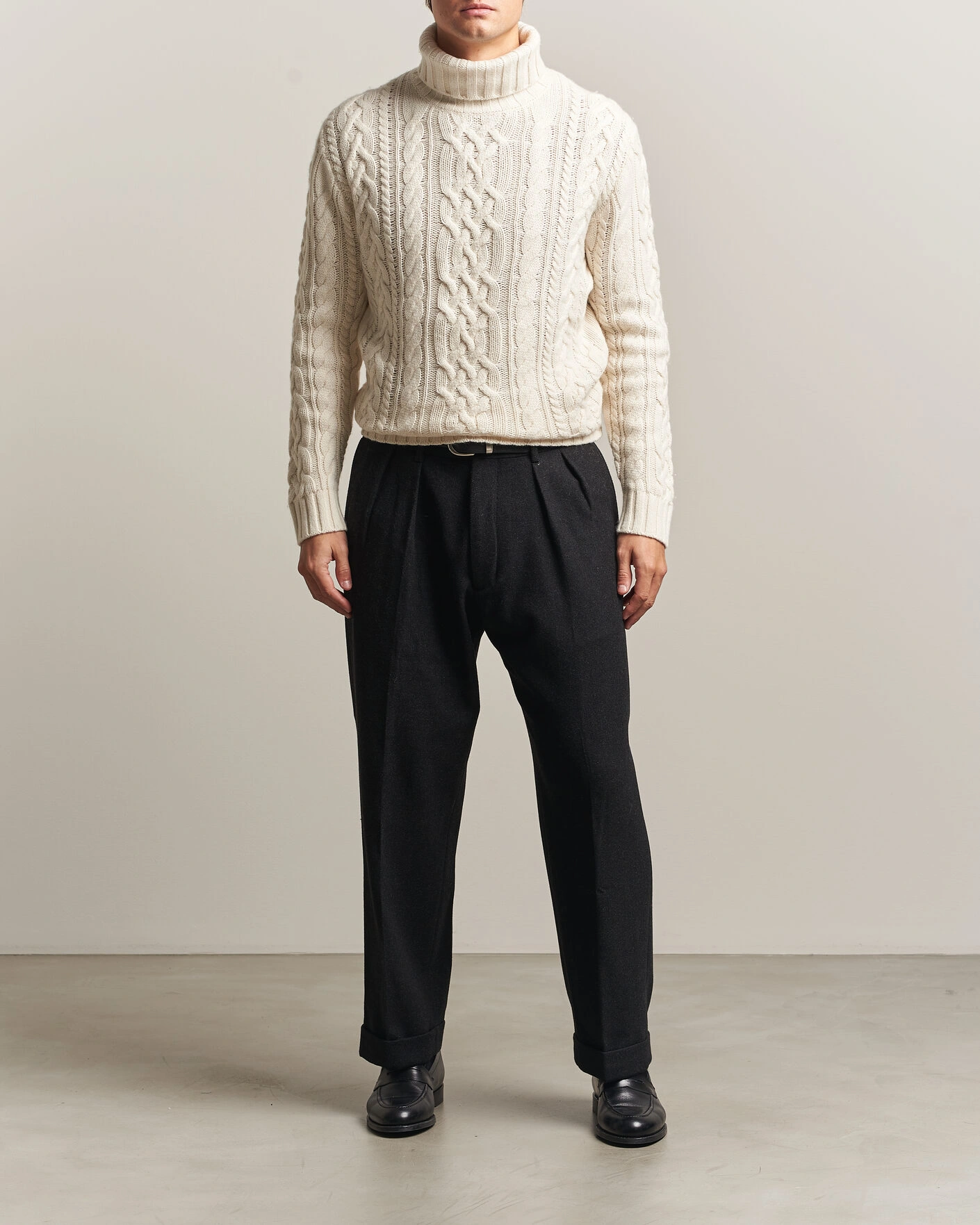 Herr | Tröjor | Gant | Wool/Cotton Cable Knitted Turtleneck Cream