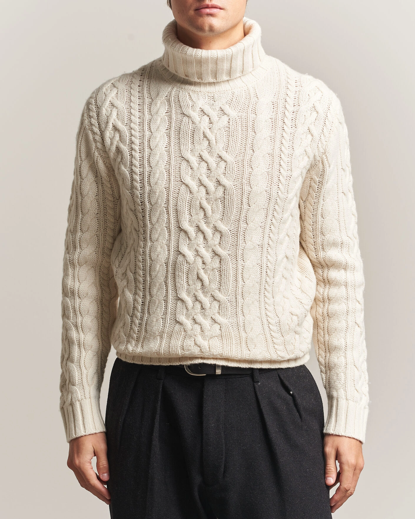Herr | Tröjor | Gant | Wool/Cotton Cable Knitted Turtleneck Cream