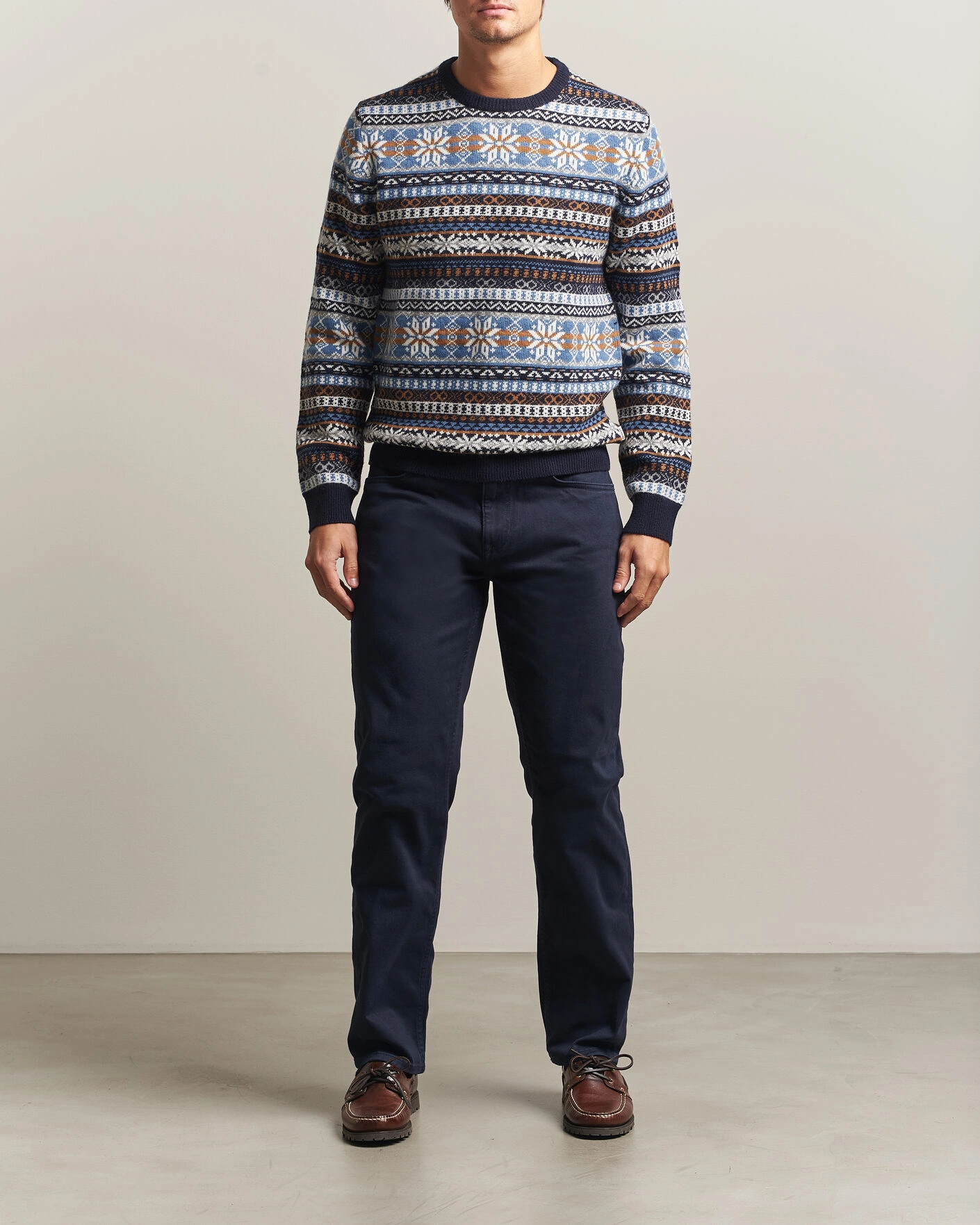 Herr | Tröjor | Gant | Brushed Wool Fair Isle Sweater Evening Blue