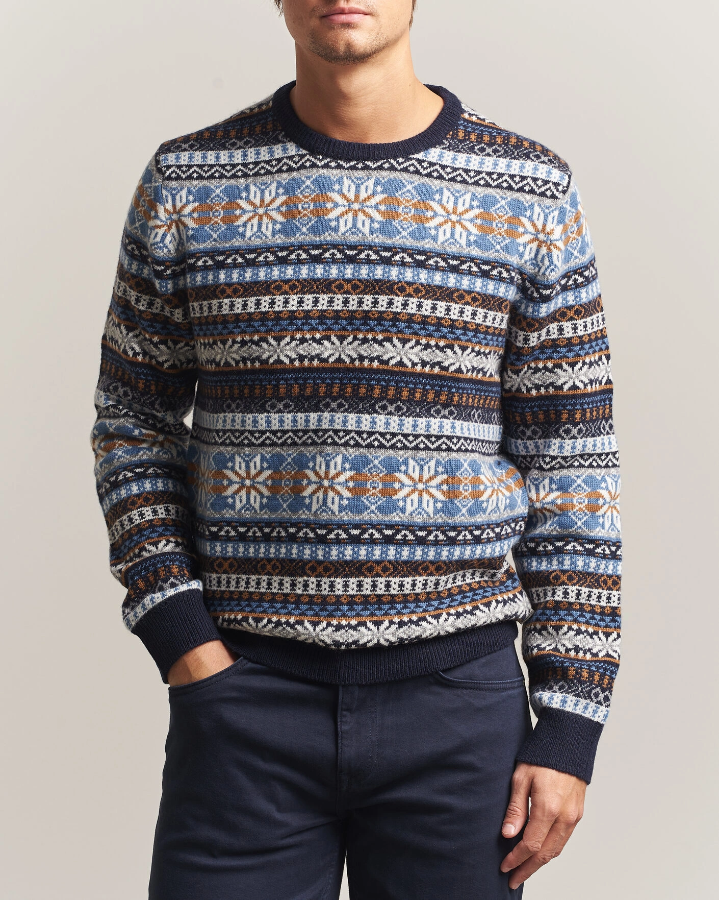 Herr | Tröjor | Gant | Brushed Wool Fair Isle Sweater Evening Blue