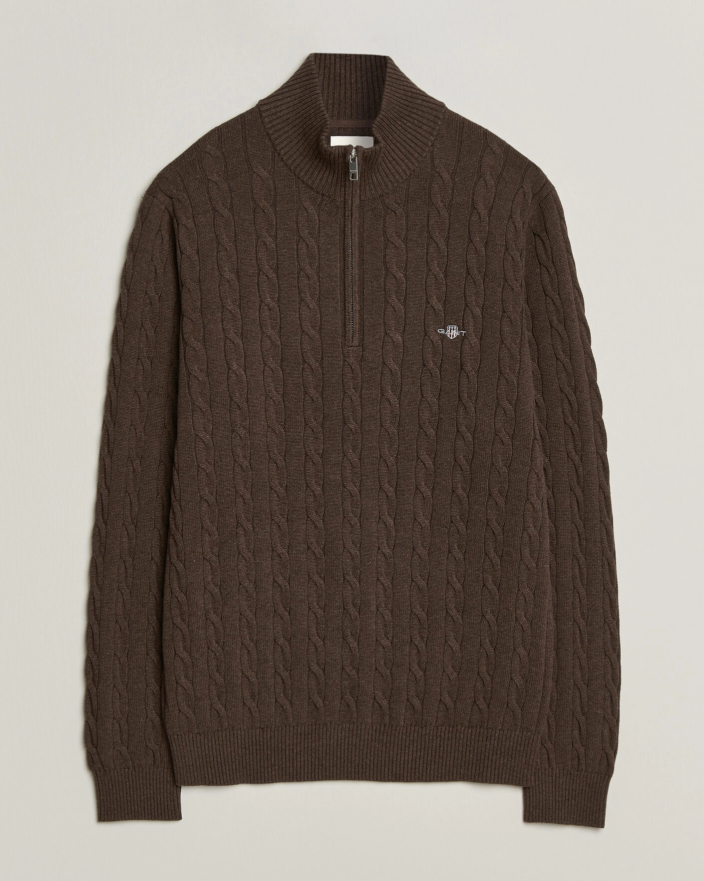 Herr | Tröjor | Gant | Cotton Cable Half Zip Black Brown Melange