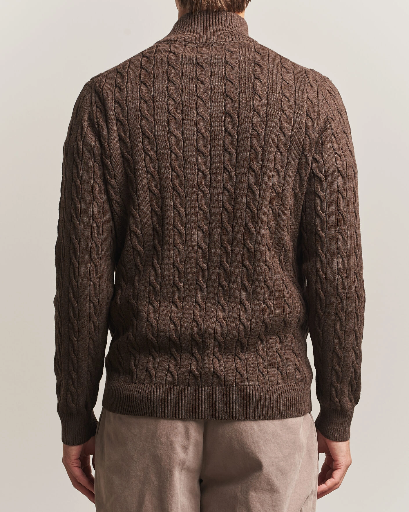 Herr | Tröjor | Gant | Cotton Cable Half Zip Black Brown Melange