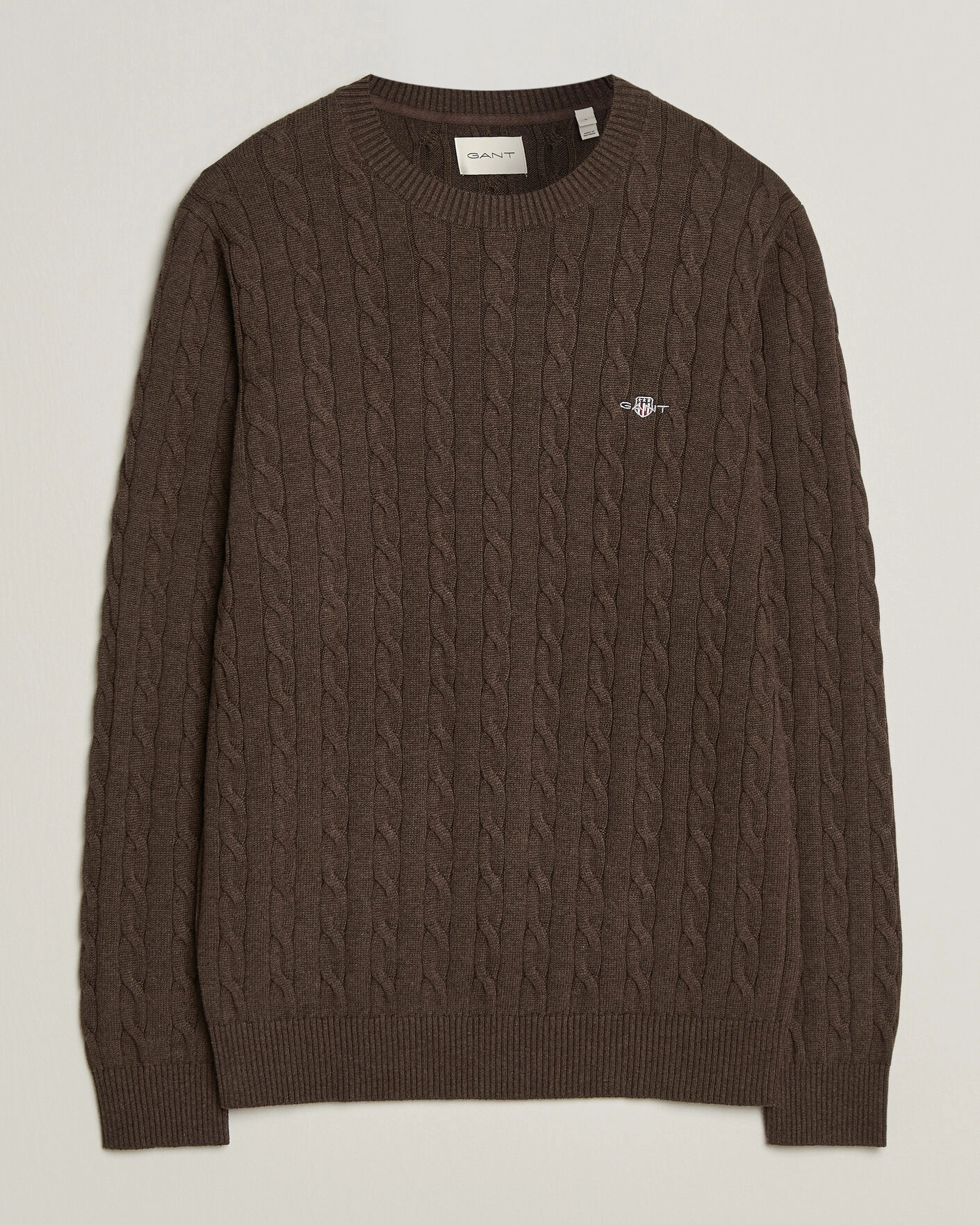 Herr | Tröjor | Gant | Cotton Cable Crew Neck Black Brown Melange