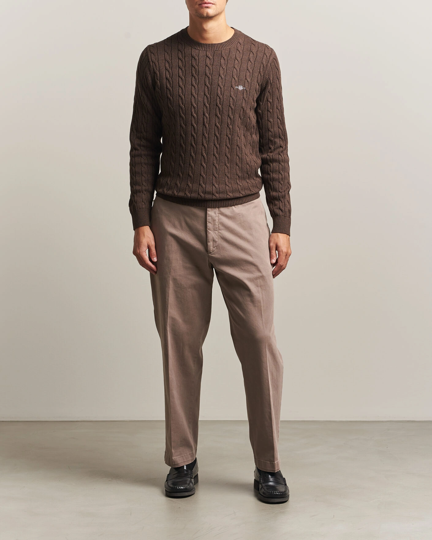 Herr | Tröjor | Gant | Cotton Cable Crew Neck Black Brown Melange