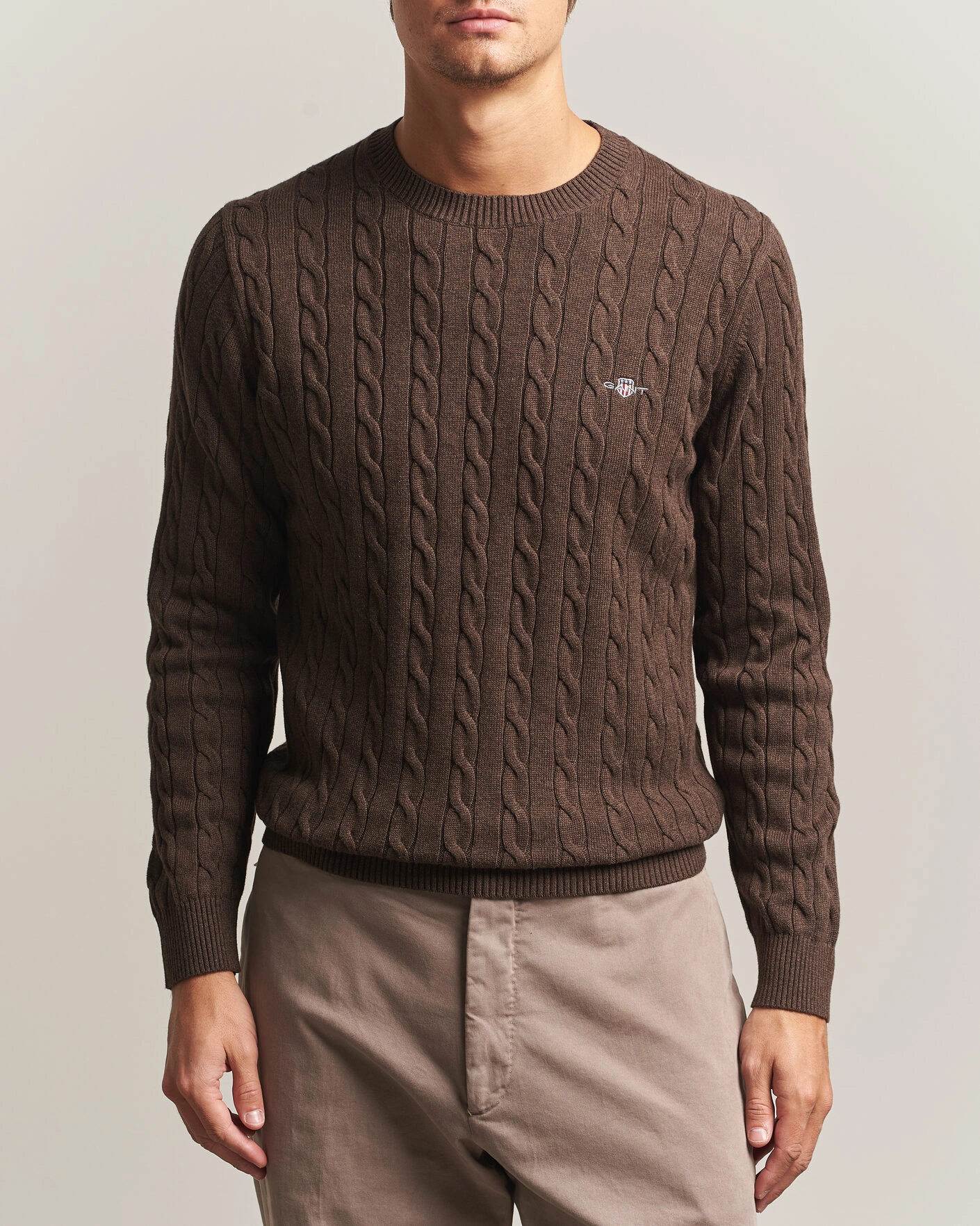 Herr | Tröjor | Gant | Cotton Cable Crew Neck Black Brown Melange