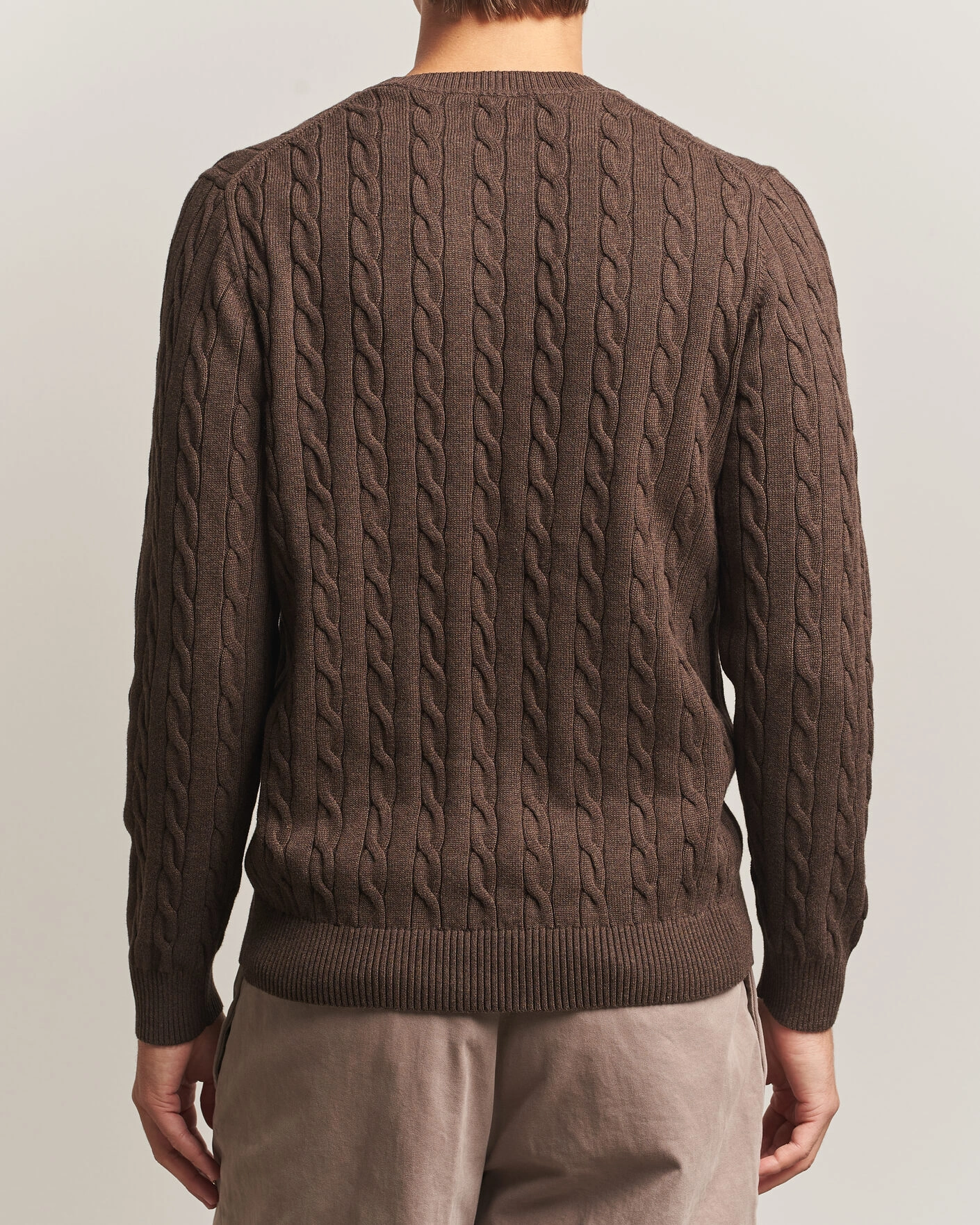 Herr | Tröjor | Gant | Cotton Cable Crew Neck Black Brown Melange