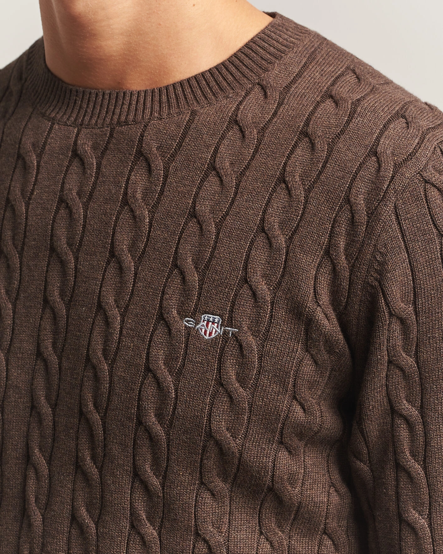 Herr | Tröjor | Gant | Cotton Cable Crew Neck Black Brown Melange