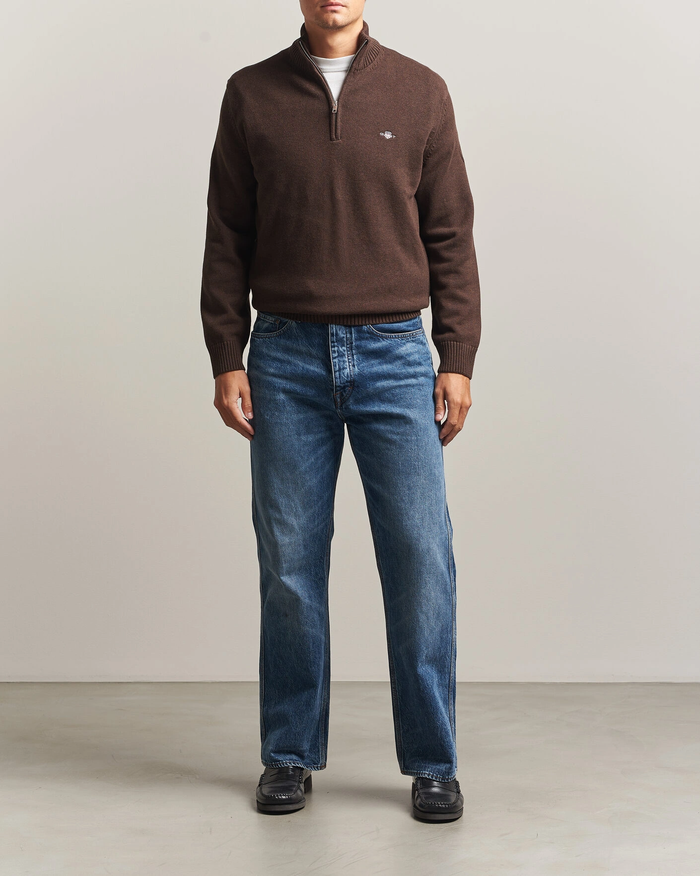 Herr | Tröjor | Gant | Casual Cotton Half Zip Black Brown Melange