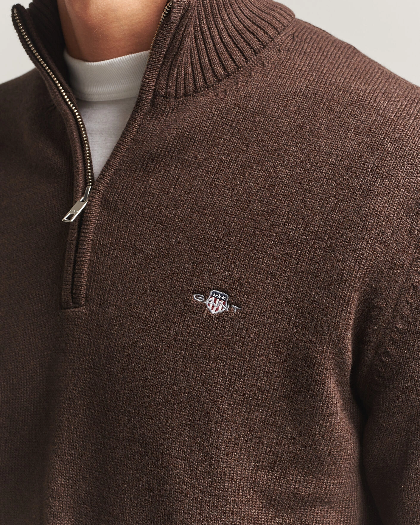 Herr | Tröjor | Gant | Casual Cotton Half Zip Black Brown Melange