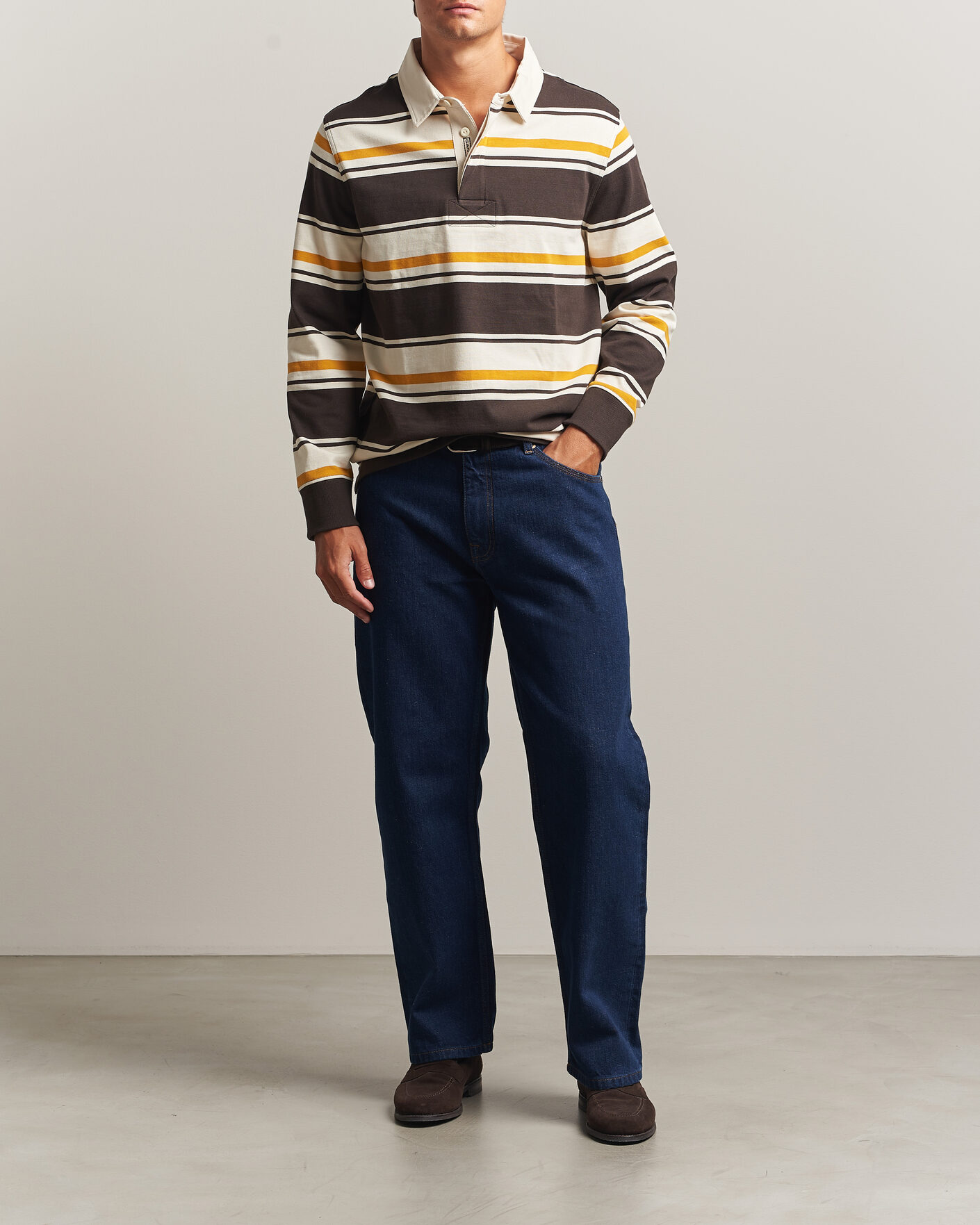 Herr | Tröjor | Gant | Striped Heavy Rugger Charred Wood Brown