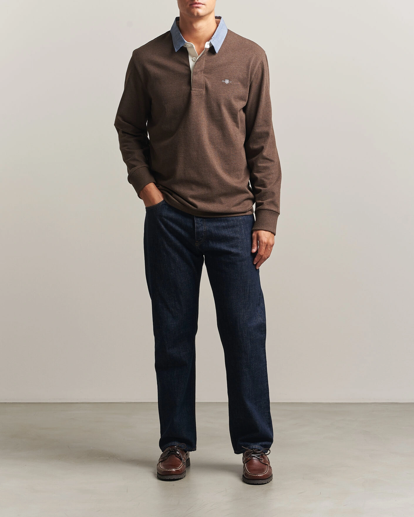 Herr | Tröjor | Gant | Chambray Solid Heavy Rugger Black Brown Melange