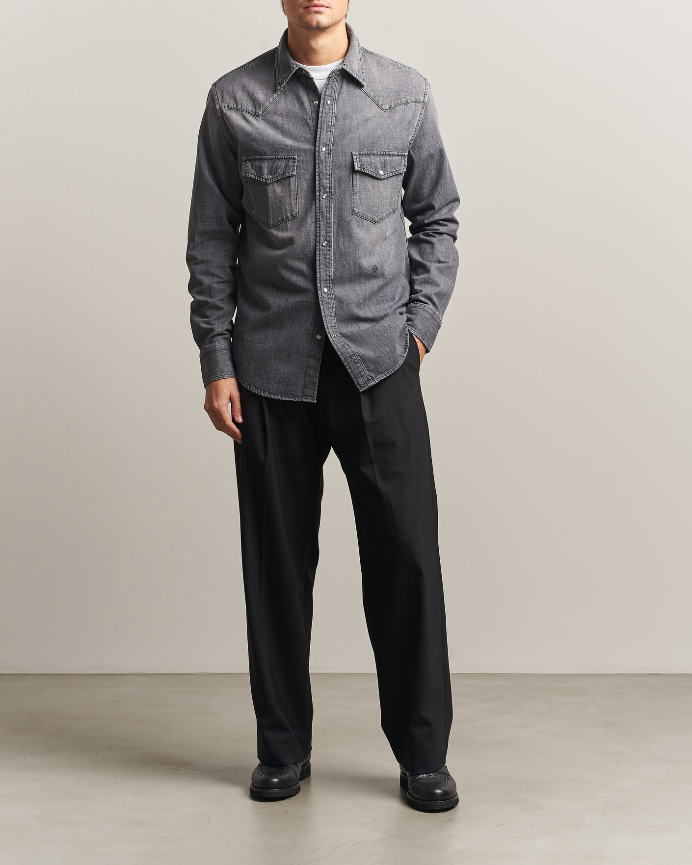 Herr | Skjortor | Jacob Cohën | Denim Western Pocket Overshirt Grey