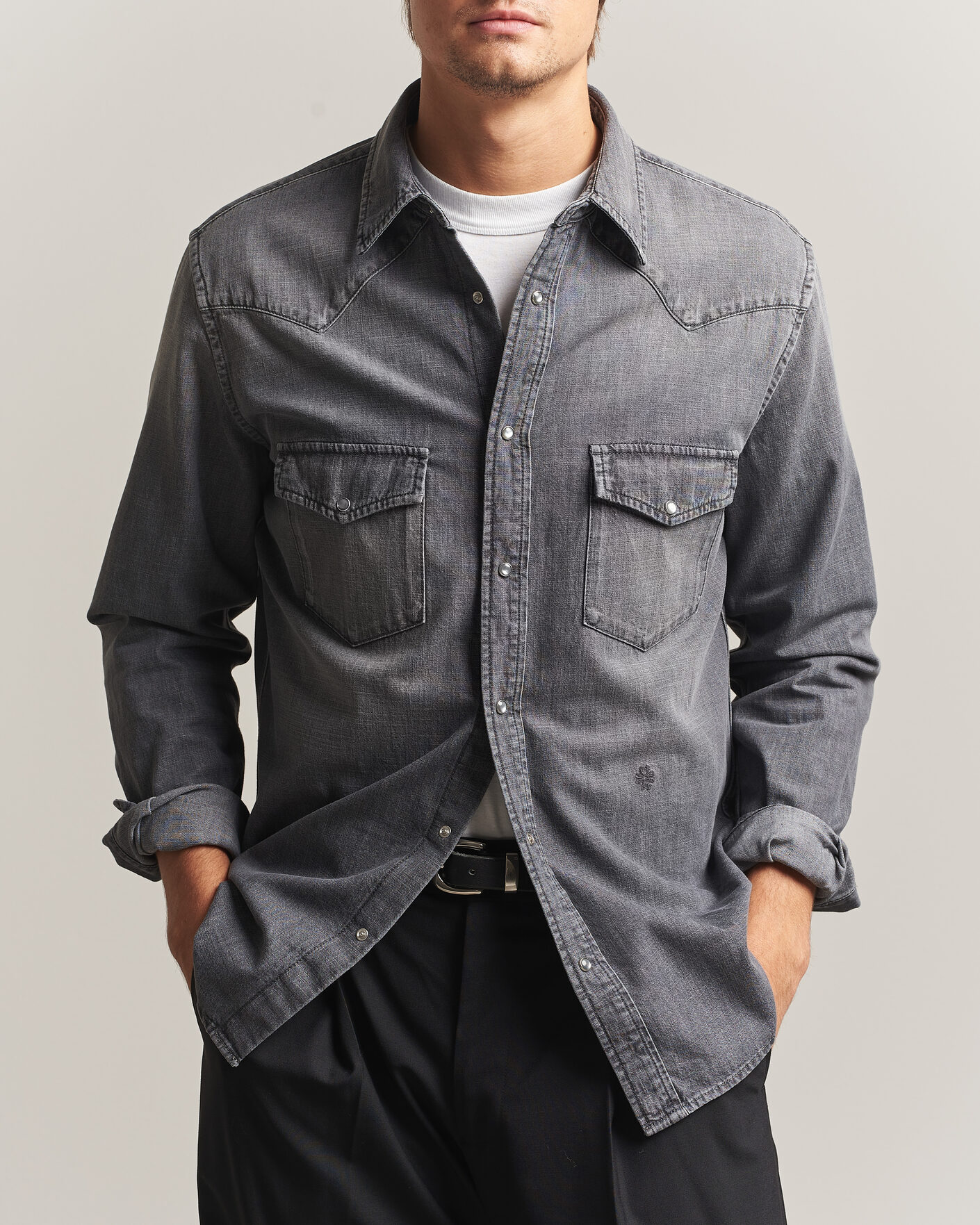 Herr | Skjortor | Jacob Cohën | Denim Western Pocket Overshirt Grey