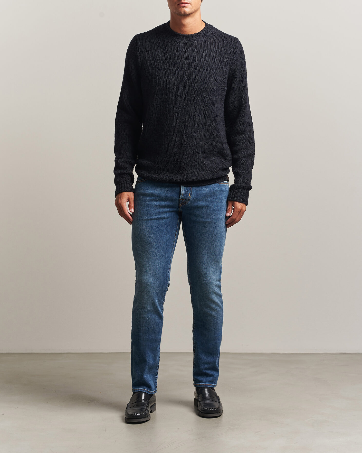 Herr | Tröjor | Jacob Cohën | Muffled Virgin Wool Link Stitch Sweater Navy
