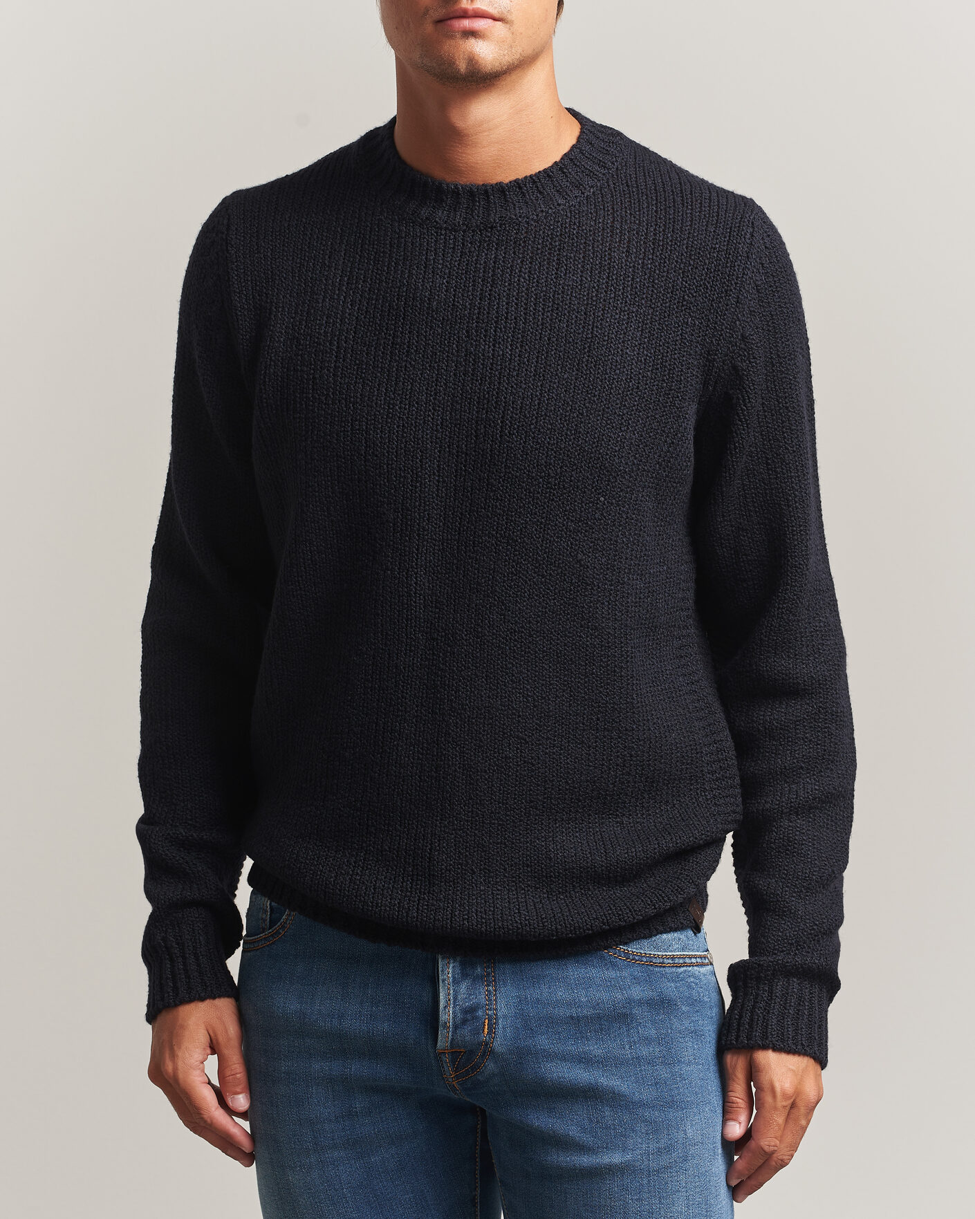 Herr | Tröjor | Jacob Cohën | Muffled Virgin Wool Link Stitch Sweater Navy