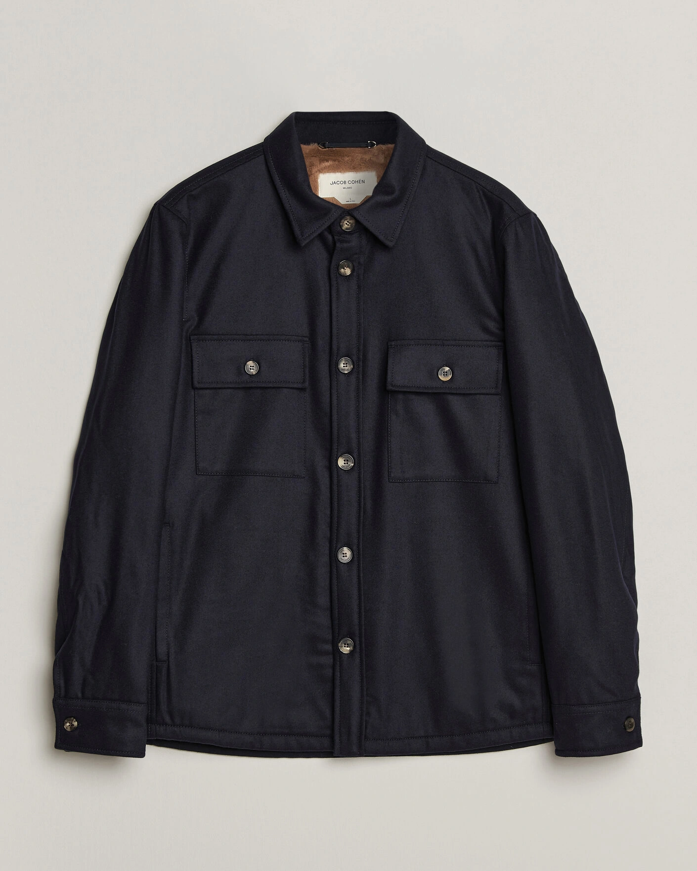 Herr | Jackor | Jacob Cohën | Wool Flannel Eco Fur Lined Shirt Jacket Navy