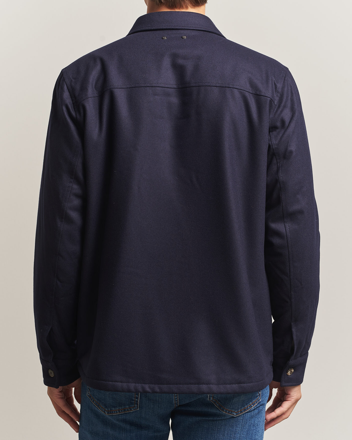 Herr | Jackor | Jacob Cohën | Wool Flannel Eco Fur Lined Shirt Jacket Navy