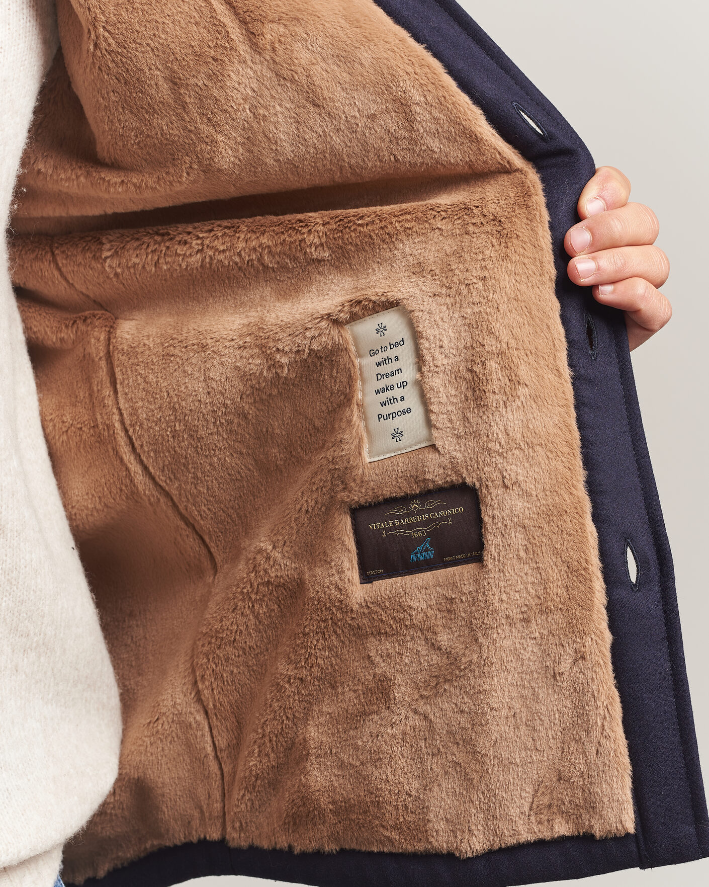 Herr | Jackor | Jacob Cohën | Wool Flannel Eco Fur Lined Shirt Jacket Navy