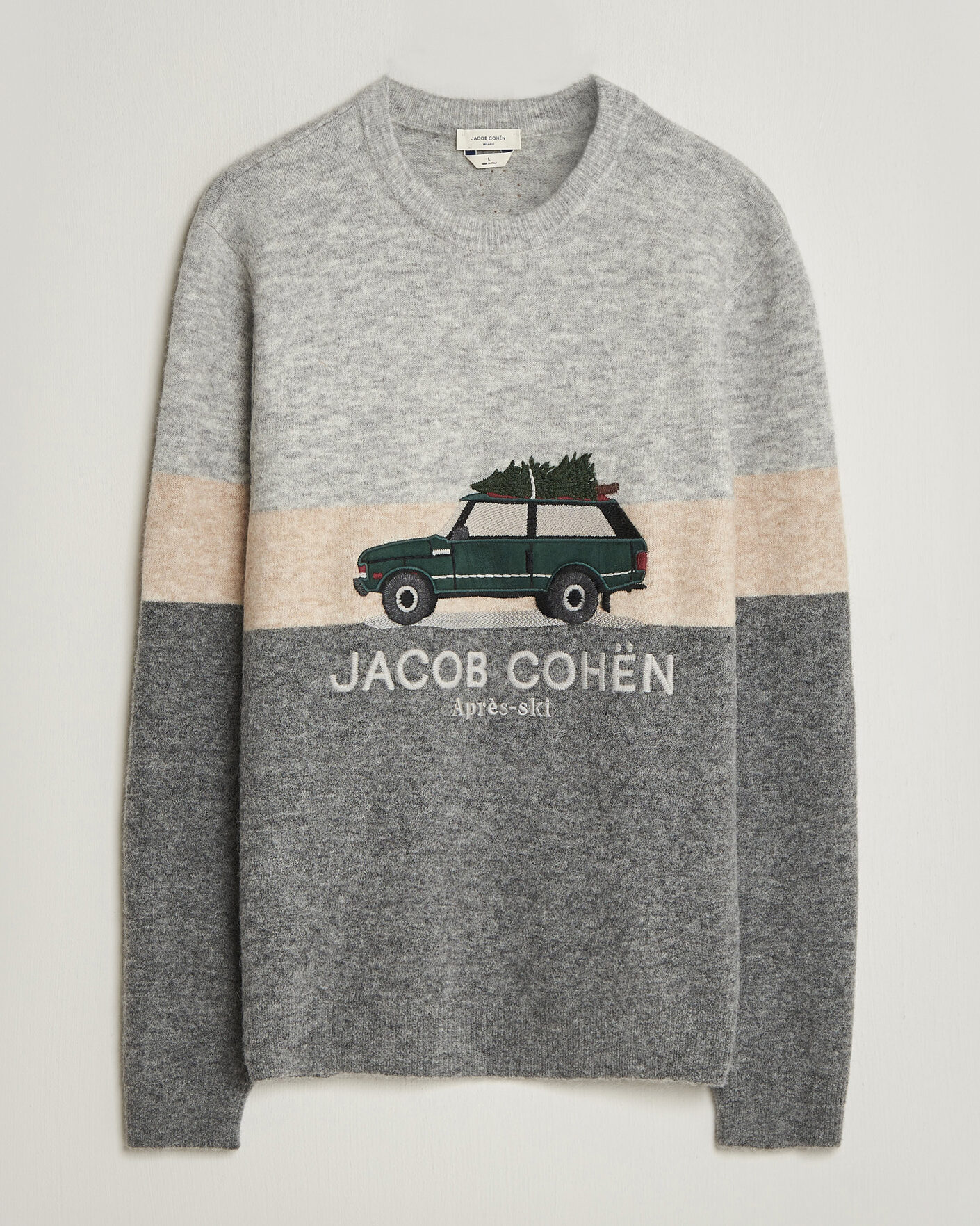 Herr | Tröjor | Jacob Cohën | Embroidery Knitted Apres-Ski Crew Neck Grey