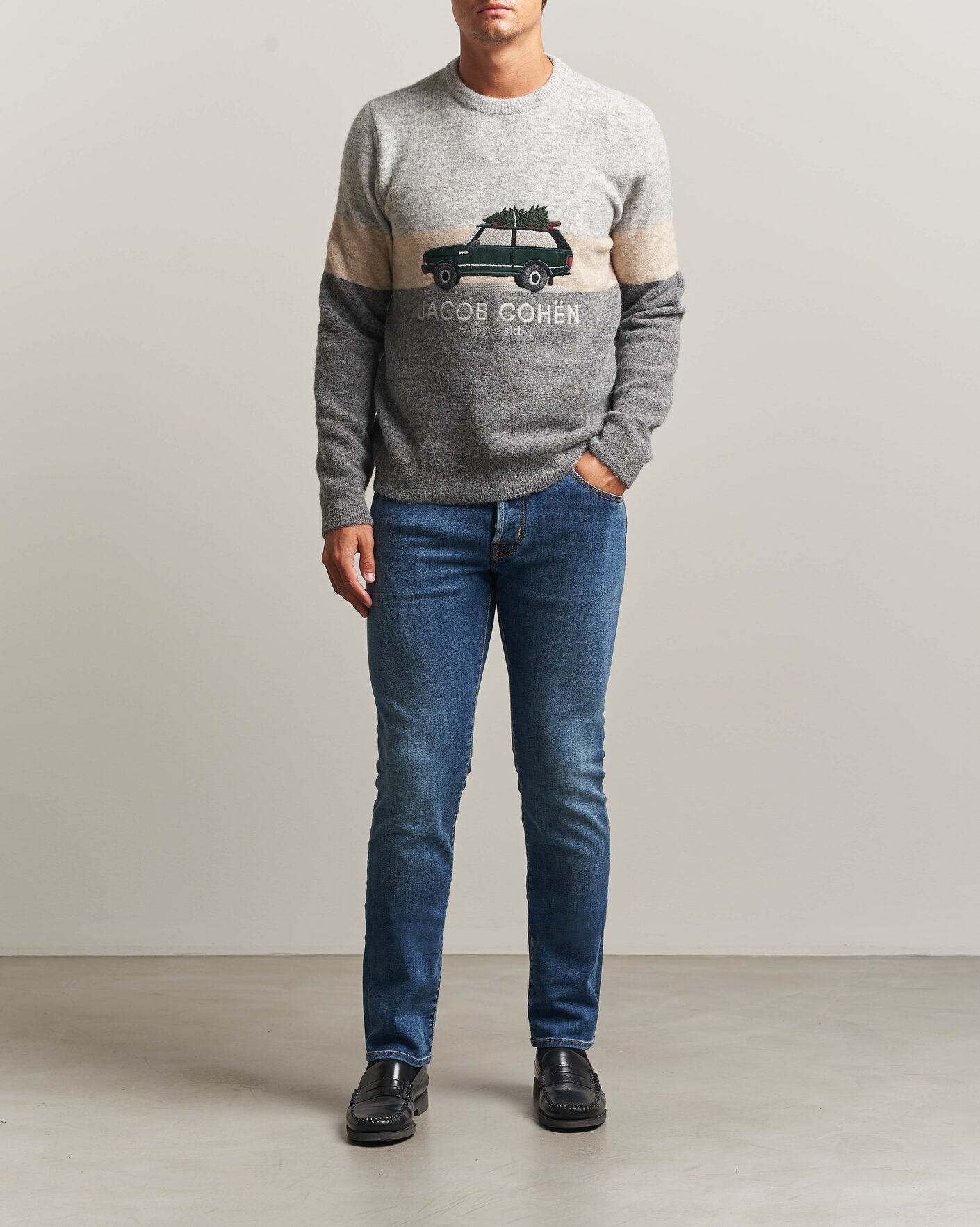 Herr | Tröjor | Jacob Cohën | Embroidery Knitted Apres-Ski Crew Neck Grey